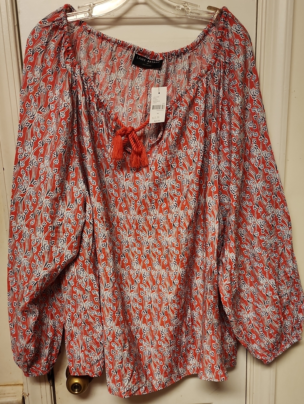 Lane Bryant Coral Floral Print Peasant Blouse